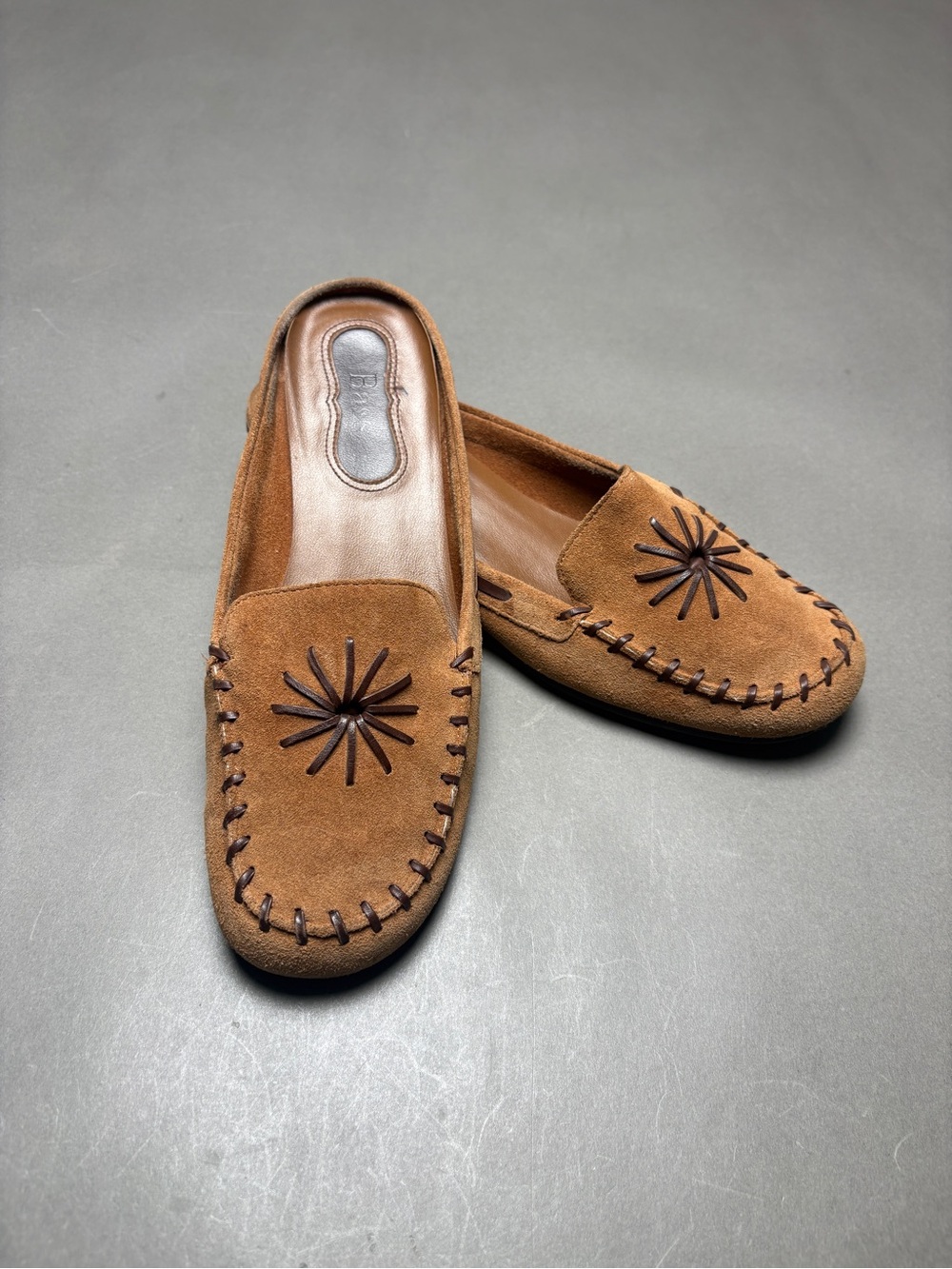 Bass Brown Suede Star-Stitch Mules